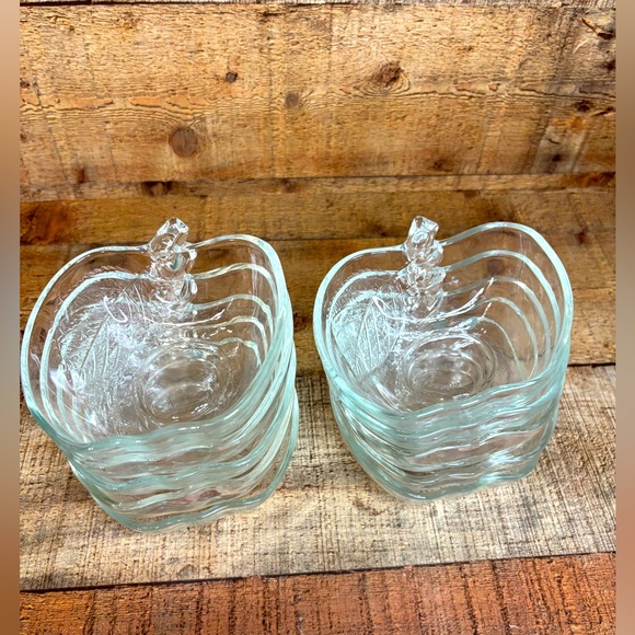 10 KIG Indonesia Vintage Apple Shaped Glass Bowls Etched Leaf Dessert Candy Dish - Picture 1 of 6
